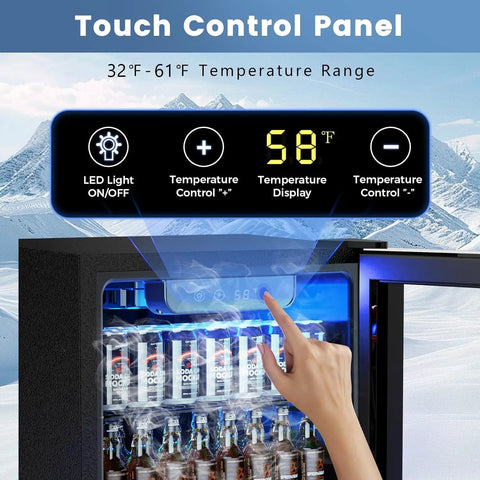 3.2 Cu Ft Beverage Refrigerator With Adjustable Temperature Control, 130 Can Capacity For Soda Beer And Wine, Energy Efficient Quiet Operation, Interior LED Light, Party Ready Home Office Mini Fridge Black with digital touch control panel display