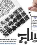All In One 900 Piece Round Head Screws Kit M2 M2.5 M3 Bolts Nuts And Washers Phillips Drive Pan Head Machine Screws Carbon Steel Black Oxide with storage box