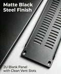 Heavy Duty 5 Piece 2U Rack Mount Blank Panel Steel Server Cabinet Filler Plate With Screws And Cage Nuts Top Shelf Clean For Your No Sweat Server Setup - Matte black steel 2U blank panel with ventilation slots.