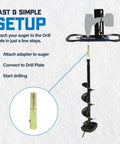 K-Drill and Strikemaster Lite-Flite To Drill Plate Adapter for Power Auger Setup diagram with steps and components.