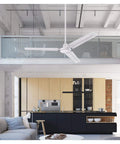 Jax 56 Inch White Dope Modern Industrial Ceiling Fan With Remote Control in a stylish loft living room with high ceilings