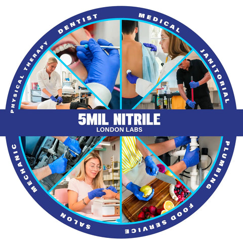 Built Tough 5 Mil Thick Nitrile Exam Gloves In Sharp Cobalt Blue Disposable Latex Free Protective Handwear For Health Professionals Emt Teams And Food Prep Straight Up Mega Bundle Of One Thousand Count used in various professional settings.