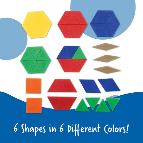 Image of Pattern Block Set With 250 Pieces For Geometry And Pattern Design, Classroom Must Haves, six colorful geometric shapes.