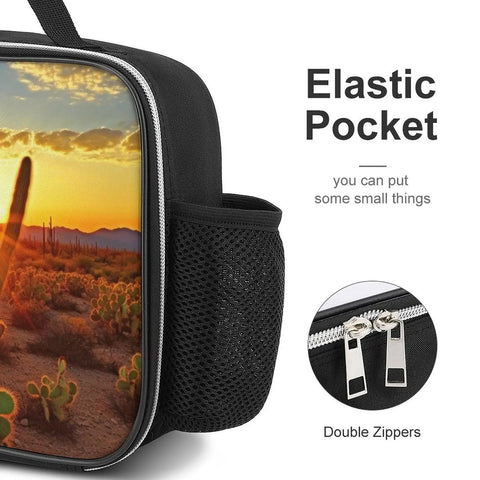 Insulated Lunch Tote with Large Capacity and Detachable Handle, side mesh pocket, desert print, durable polyester, easy clean