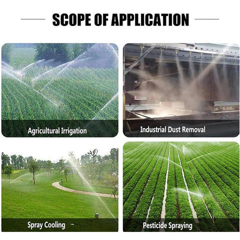 Scope of application for 2-Inch Impulse Impact Sprinkler For Farm Irrigation, showing agricultural and industrial uses.