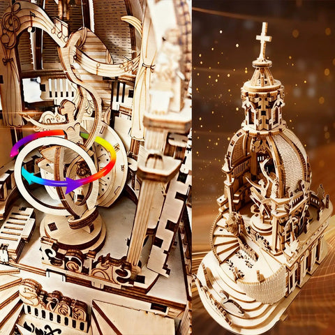 Hands On 3D Puzzle Kit For Adults And Teens Wood Music Box Mechanical Model Craft DIY Build Kit Made From Basswood Safe No Smell Easy To Assemble Great Gift For Men And Women Aged 14 Plus, wooden tower detail