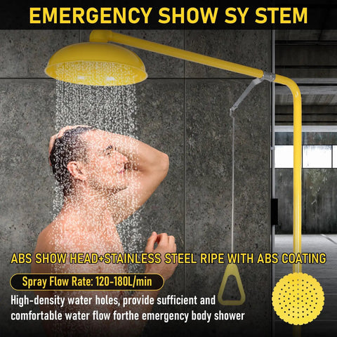 Heavy Duty Emergency Shower And Eye Wash Station With Adjustable Water Pressure Built In Filter Splash Resistant Column 92 Inch