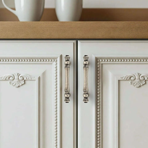 Antique Silver Cabinet Handles 3 Inch Centers Rock Solid Zinc Alloy Drawer Pulls With Hella Durable Rust Resistant Finish Top Tier Kitchen And Bathroom Furniture Hardware 10 Pack on white cabinet.