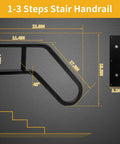 Diagram of stainless steel wall mounted handrail for indoor stairs, 22.8 inch length, matte black, comfortable 1.3 inch grip.