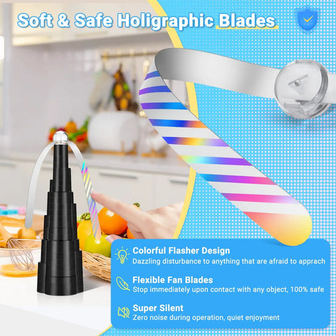 Rechargeable Fly Fans for Tables With LED Light for Outdoor Dining, Picnics, and Parties, Safe Blades shown in close-up