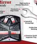 32 Piece Chrome Vanadium Wrench Set With SAE And Metric Sizes in organizer tray, mirror finish, for auto repair and home garage