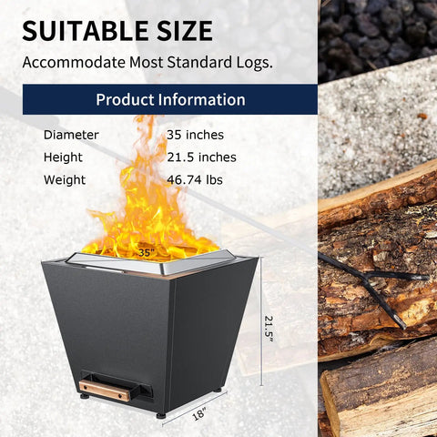 Portable 35 Inch Smokeless Fire Pit For Outdoors With Carry Handle Stainless Steel Pellet Fire Pit For Outside Wood Burning