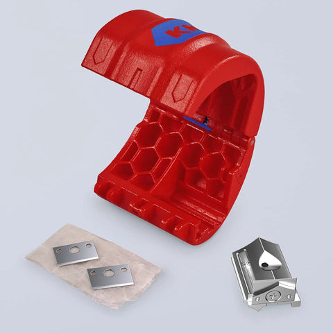 BiX Pipe Cutter For 3/4 Inch To 2 Inch Pipes With 3/32 Inch Wall Thickness, showing red cutter body and replacement blades