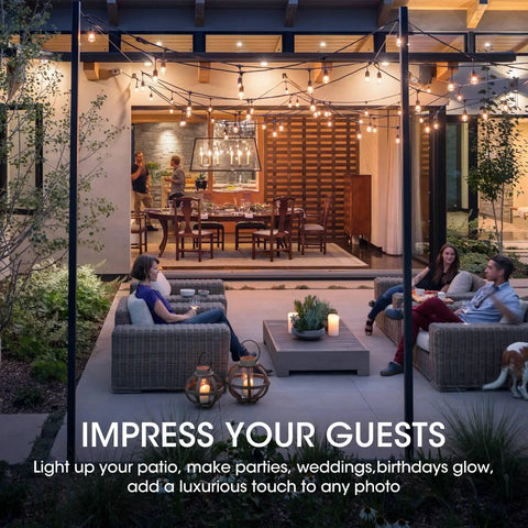 Outdoor patio with string lights featuring 36 Pack S14 LED Bulbs For Outdoor String Lights Replacement Edison Bulbs Shatterproof