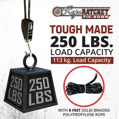 Three Eighth Inch Rope Tie Down Kit With 250 Lb Capacity Heavy Duty Block And Tackle Pulley System With Hooks And Adjustable Hanger
