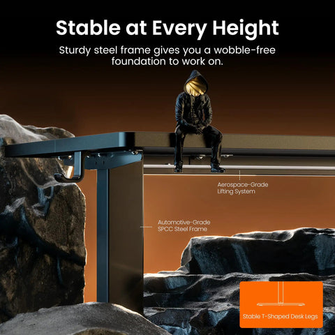 Electric Height Adjustable Sit Stand Desk 48 By 24 Inches With Memory Presets, Quiet Lift, Ergonomic Home Office Table in Black