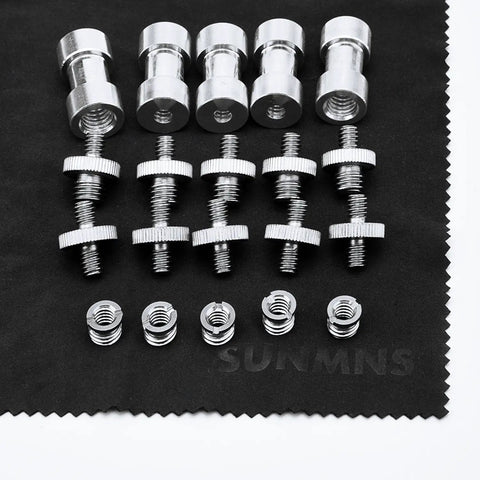 Versatile 21 Piece 1/4 Inch And 3/8 Inch Converter Screw Adapter Kit for camera tripod on black fabric background