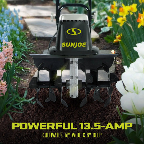 Corded Electric Garden Tiller And Cultivator With Steel Tines, 16 Inch Width And 13.5 Amp Motor Delivers 370 RPM In Use
