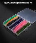 Ultimate Wacky Worm Kit For Bass Fishing With 180 Soft Plastic Lures in tackle box with 48 colorful 5.5 inch worms.