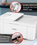 Go To Compact All In One Wireless Printer Featuring Automatic Document Feeder Built In Fax And Seamless Mobile Printing For Home Office Inkjet Scanner Copier No Sweat Setup with Canon PRINT app.