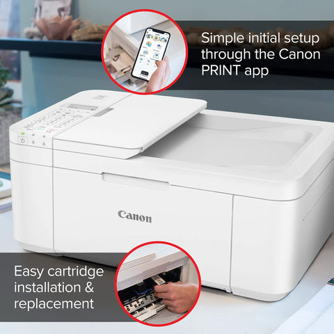 Go To Compact All In One Wireless Printer Featuring Automatic Document Feeder Built In Fax And Seamless Mobile Printing For Home Office Inkjet Scanner Copier No Sweat Setup with Canon PRINT app.