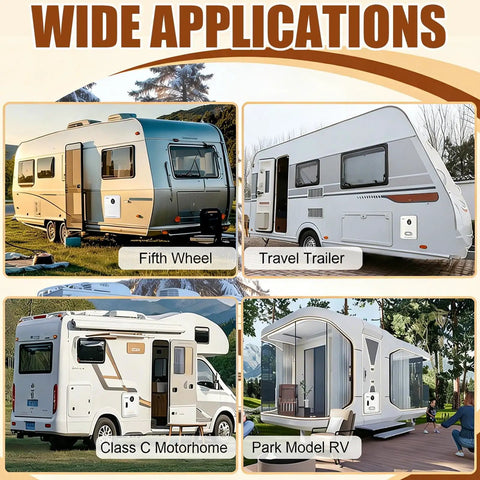Wide applications of 12V Gas Tankless Water Heater For Van Life And Overlanding Rigs With Smart Digital LCD Thermostat in RVs and trailers.