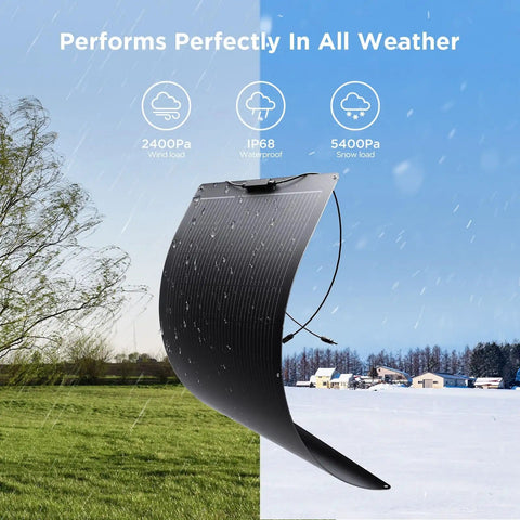 200W Flexible Solar Panel Kit Two 100W Panels All Black Stealth Edition with ETFE Monocrystalline Modules in weather conditions
