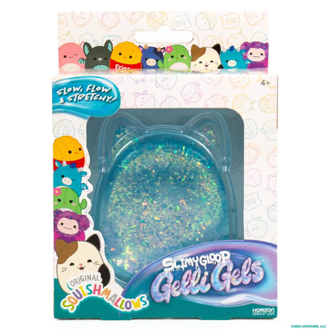 Blue Gelli Gel Squishy Boasting Slow Flow Glitter And Iconic Shape Memory For Ultimate Stress Relief and cute packaging design.