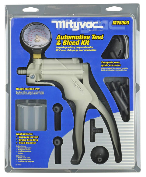 Heavy Duty Hand Vacuum Pump Brake Bleeder Kit With Gearless Diaphragm Gauge And Dead Simple One Finger Release for testing and bleeding brakes.