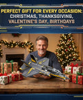 Man holding F-35B Lightning II Fighter Jet Building Blocks Set With 1268 Pieces among holiday gifts and decorations