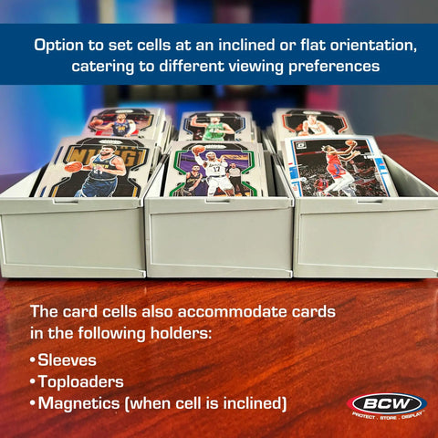 Modular Card Sorting Tray for Collectors and Gamers Expandable Grid Organizer with Movable Cells and Adjustable Angles showing sports cards