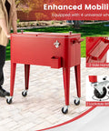 80 Quart Rolling Ice Chest With Wheels For Patio And Poolside Parties Tailgate Ready Outdoor Cooler Cart shown with handles and wheels