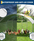 Beefy Large Walk In Chicken Coop With Galvanized Steel Frame All Weather PU Canopy And Round Top Roof Predator Proof Outdoor Hen House For Backyard Farms Fits Ten To Twenty Hens Durable Outdoor Housing under rain and sun