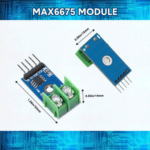 Top view of MAX6675 module with dimensions, part of the Four Pack Max6675 Thermocouple Module And K Type Temperature Sensor Kit for Arduino.