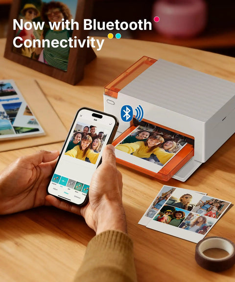 Bluetooth Photo Printer For iPhone Portable Dye Sublimation Printer With Dual Tray printing a photo from a smartphone