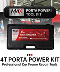 4 Ton Porta Power Hydraulic Jack Auto Body Frame Repair Kit 18 Piece Set With Blow Mold Carrying Case and Gauge shown on box