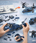 Military Helicopter Building Kit With Tiltrotor Inspired By The V22 Osprey Aircraft Transform Model assembly details.
