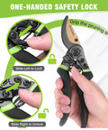 Effortless 8.5 Inch Bypass Pruning Shears With Die Cast Aluminum Handle, Sharp SK5 Blade, one-handed safety lock feature