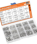 Heavy Duty Pro Grade 560 Piece Phillips Pan Head Machine Screw And Hex Nut Washer Assortment Kit organized by size.