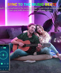 Couple enjoying music with 32.8Ft RGB LED Strip Lights With Music Sync App Or Remote Control Millions Of Colors in living room.