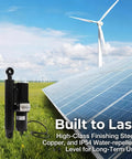 Tough As Nails 12V Hydraulic Linear Actuator Packing A Solid 4409 Lbs Thrust with solar panels and wind turbines in background.
