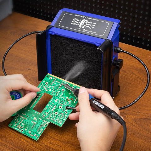 Double Filtration Fume Extractor For Soldering With Helping Hands Adjustable Tilt Angle And Soldering Station Fenders Six Filtration Adsorbers
