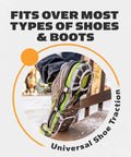 Boss Level All Surface Traction Cleats Engineered With Reinforced Diamond Beads Conquering Slippy Ice And Packed Snow Quick Snap On Shoe Protectors Matte Black Large fitting over athletic shoes with snow.
