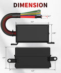 Dimensions of 12V Six Way Relay Box With Prewired Waterproof Panel; shows 5.3 x 2.85 x 3.3 inches, cable length 8.7 inches.