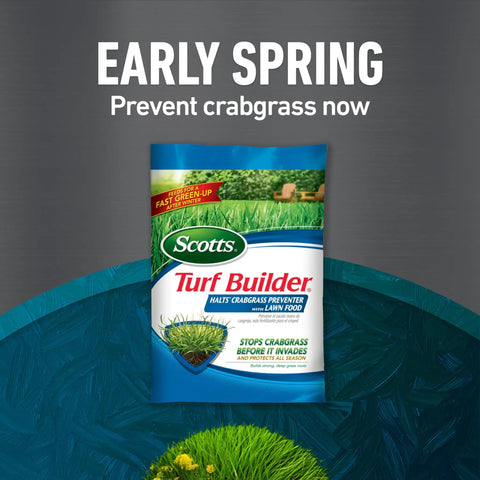 Scotts Turf Builder bag for early spring, part of Lawn Care Bundle for Small Northern Lawns With EdgeGuard Mini Broadcast Spreader.