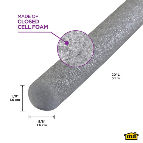 Versatile Gray Foam Backer Rod Set Five Eighth Inch By Twenty Foot made of closed cell foam for sealing concrete gaps.