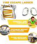Emergency Fire Escape Rope Ladder For Three To Four Story Homes 32 Foot Flame Resistant Safety Ladder displayed with hooks