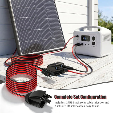 Solar Cable Entry Gland With 10ft 10AWG Extension Cable And MC-4 Connectors, IP68 Weatherproof Roof Pass Through Housing for DIY