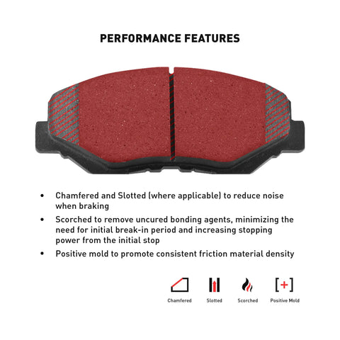 Front and Rear Brake Kit For 2011 2014 Lexus CT200h And 2010 2015 Toyota Prius Plug-In, HybriDynamic pad, red with chamfered edges