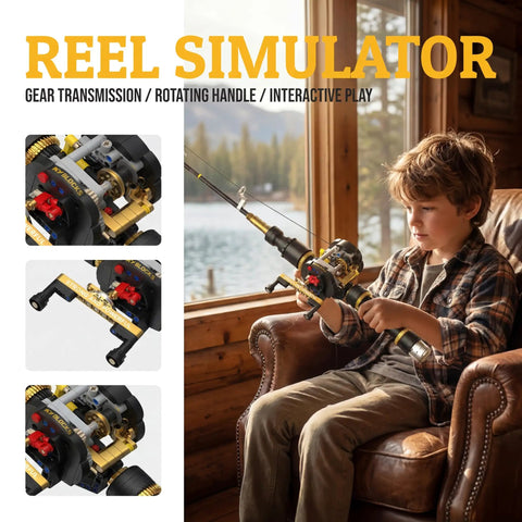 Child using Fishing Rod Building Block Set 589 Plus Pieces Compatible With LEGO STEM Building Toys in a cabin.